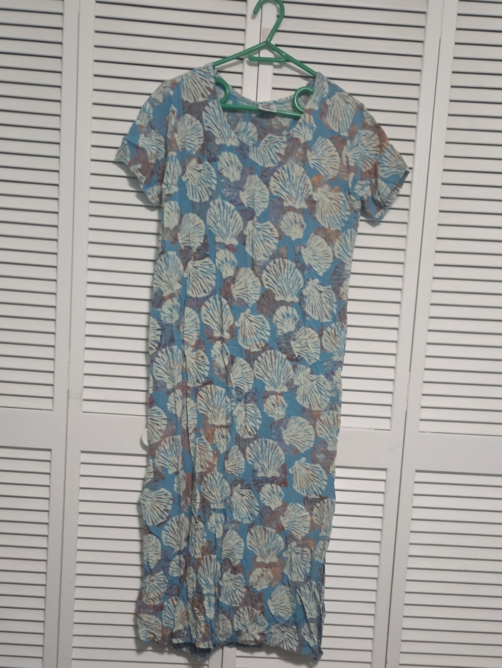 Rum Reggae Seashell Batik T-Shirt Dress Blue Size Large